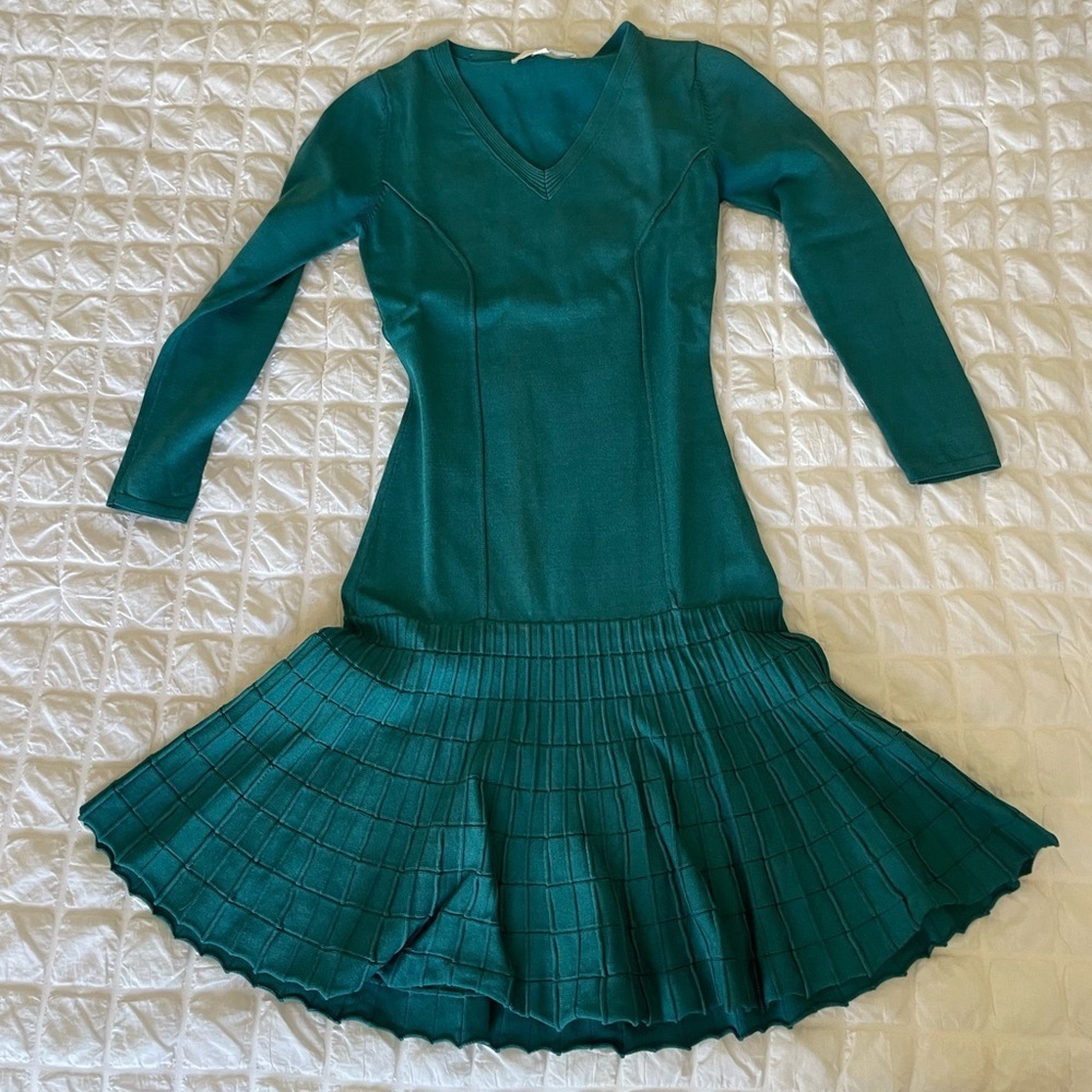 Jonathan Simkhai Teal knit bottom flare bodycon dress